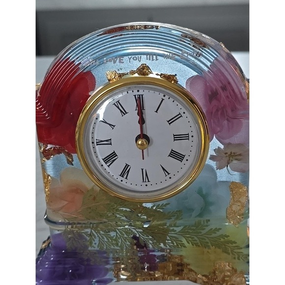 Handmade Resin Desk Clock Decoration Gift Clear With Multi Colored Flowers 733 - Picture 5 of 10